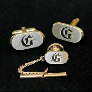 Vintage Hickok ‘G’ Cuff Link & Tie Tack Pin Set